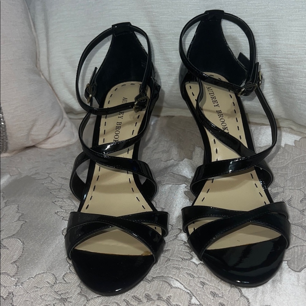 Audrey Brooke Glossy Black Strappy Heels